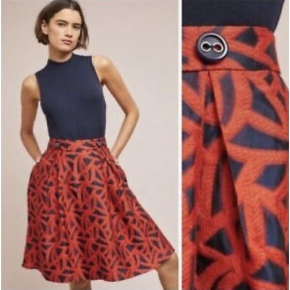 New Anthropologie Eva Franco Mariner Skirt Size 4 Petites Red Navy MSRP $140 - Picture 1 of 16